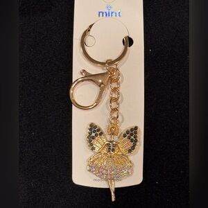BAG CHARM MINT  Iridescent Crystal Ballerina Keychain Charm Black & Gold Accent